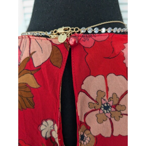 Zara Blouse Womens sz M Red Floral Print Ruffle Sheer Romantic Boho Chic Peasant - Picture 9 of 15